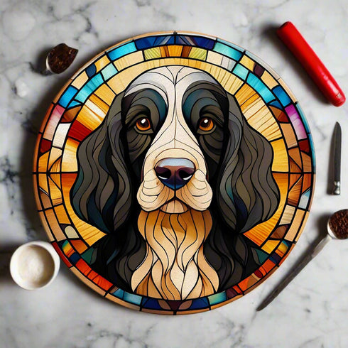 Cocker Spaniel Black & White Glass Suncatcher Worktop Saver